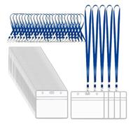 XHDA 50Pcs Blue Lanyards for Neck with Clear Card Holders