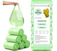 XHDA 6L Compostable Food Waste Bags Tie Handle, 120 Pcs Biodegradable Small Bin Liners, Green Clear Recycling Rubbish Garbage Bags for Kitchen Office