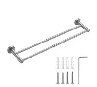 XHDA Adjustable Double Towel Rail Wall Mounted, Stainless 40-70 cm Adjustable Towel Rack with Screws, Retractable Double Towel Bar for Bathroom Kitchen Wall