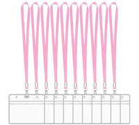 XHDA Pink 10PCS Lanyards for Neck with 10PCS Card Holder, Lanyard with Clear Plastic Card Holder for ID Card and Staff