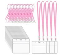 XHDA Pink 30PCS Lanyards for Neck with 30PCS Card Holder, Lanyard with Clear Plastic Card Holder for ID Card and Staff