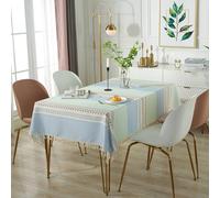 XHDZSW Rectangular Cotton Linen Tablecloth, Waterproof Dust-Proof Farmhouse Tablecloth with Tassel, Washable Tablecloth Kitchen Dining Outdoor Picnic Table Cover (Blue Green,140x180cm)