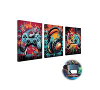 Xheanxu 3Pcs Gaming Wall Art, Gaming Wall Decor, Cool Canvas Wall Art, Game Theme Watercolor Posters Prints, Wall Arts Video Game Prints, for Teen Boys Bedroom Playroom Decor(16"x12", Unframed)