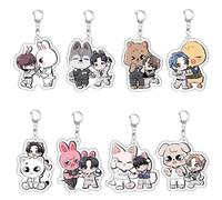 Xheanxu 8pcs Cute Stray Keychains, 8 Styles Acrylic Cartoon Keyrings For Kids, Kawaii Anime Characters Ornaments, Novelty Creative Key Chain Figurines For Women Men Stray-Fans Girls Boys
