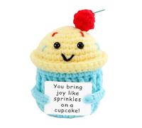 Xheanxu Handmade Positive Cupcake Crochet Doll, Friendship Gift for Women, Emotional Support Crochet with Uplifting Signs, Birthday Gift for Women, Best Friend, Coworkers, Positive Crochet Food