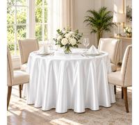 Xheanxu White Round Tablecloth, 60 Inch 180cm Polyester Table Cloth, Washable Round Table Cover for Dining Table, Wedding, Banquet, Party, Event and Home, Round Tables