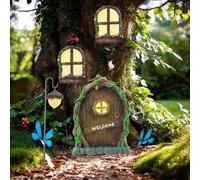 Xheanyu 4 Pack Fairy Doors for Garden Trees Door, Fairy Houses for the Garden, for Tree, Fairies Gnomes Decor with Two Glow Windows, Fairys Gardens Ornaments Outdoor Decor for Potted Decoration