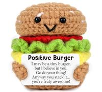 Xheemzce Crochet Burger Plush Kit, Handmade Cheeseburger Toy with Positive Message Card, Funny Gift for Coworker Friend Birthday Christmas or White Elephant Party