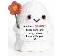 Xheemzce Crochet Ghost Plush, Amigurumi Gift for Best Friend with Boo Card, Christmas Stocking Stuffer for Women, Unique Birthday Present