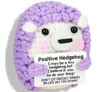 Xheemzce Crochet Hedgehog Kit, 9x8cm Mini Plush with Affirmation Card for Emotional Support, Cute Desk Bedroom Decor Gift for Women Teen Girls, Office Decoration