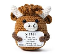 Xheemzce Crochet Highland Cow for Sister, Mini Handmade Emotional Support Gift with “Best Sister” Card, Cute Birthday Present from Brother or Sibling
