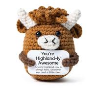 Xheemzce Crochet Highland Cow Plush, Mini Handmade Emotional Support Gift with Encouraging Card, Cheer Up Desk Decor for Women, Coworker or Friend