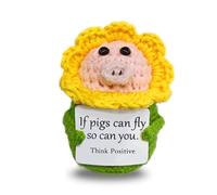 Xheemzce Crochet Pig Plush, Sunflower Animal Gift with Affirmation Card for Emotional Support, Cute Desk Decor for Animal Lovers Office Home Display
