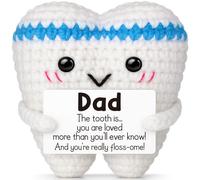 Xheemzce Funny Dental Gift, Handmade Crochet Tooth Plush for Dad from Daughter Son, Unique Fathers Day Stocking Stuffer & Office Desk Decor, Present for Daddy Father-in-Law