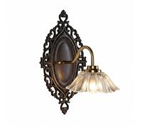 XHEILZOP Vintage Victorian Wall Sconce, Solid Wood & Antique Brass Wall Light with Fluted Glass Shade, Ornate Carved Bedside Lamp for French Country Living Room, Bedroom, Hallway