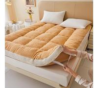 XHHBS Faux Fur Fitted Mattress Pad, Quilted Japanese Floor Mattress Futon mattress, Luxury Soft Fitted Sheet Mattress Topper(Camel,90x200cm/35x78)