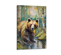 XHHOKA Animal Poster Brown Bear Wilderness Forest Scene Nordic Woodland Illustration Decorative Canvas Wall & Art Poster Painting 08x12inch(20x30cm)