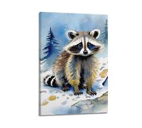 XHHOKA Animal Poster - Cute Raccoon in Watercolor Winter Forest with Snowy Wildlife Scenery Decorative Canvas Wall & Art Poster Painting 08x12inch(20x30cm)