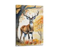 XHHOKA Animal Poster Whitetail Deer Autumn Forest Wildlife Watercolor Nature Art Decorative Canvas Wall & Art Poster Painting 20x30inch(50x75cm)