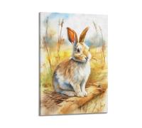 XHHOKA Animal Watercolor Hare Poster Autumn Grassland Soft Tones Decorative Canvas Wall & Art Poster Painting 24x36inch(60x90cm)