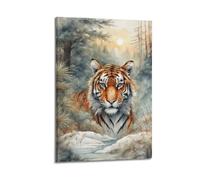 XHHOKA Bengal Tiger Wildlife Forest Watercolor Poster with Snowy Landscape And Sunlit Mountains Decorative Canvas Wall & Art Poster Painting 12x18inch(30x45cm)
