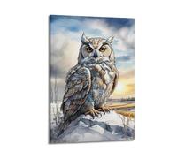 XHHOKA Bird of Prey Poster Great Horned Owl Detailed Watercolor Snowy Perch Frosted Pine Habitat Decorative Canvas Wall & Art Poster Painting 12x18inch(30x45cm)