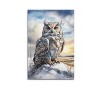 XHHOKA Bird of Prey Poster Great Horned Owl Detailed Watercolor Snowy Perch Frosted Pine Habitat Decorative Canvas Wall & Art Poster Painting 12x18inch(30x45cm)