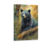 XHHOKA Black Bear Wilderness Watercolor Poster Serene Forest Sunlight Nature Inspired Wildlife Decorative Canvas Wall & Art Poster Painting 20x30inch(50x75cm)