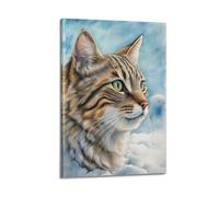 XHHOKA Domestic Cat Watercolor Portrait Poster Tabby Realistic Fur Olive Eyes Studio Design Decorative Canvas Wall & Art Poster Painting 20x30inch(50x75cm)