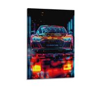 XHHOKA R8 Sportscar Futuristic City Neon Glow Sci-Fi Racing Design Poster Decorative Canvas Wall & Art Poster Painting 12x18inch(30x45cm)