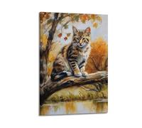 XHHOKA Siberian Forest Cat Autumn Maple Tree Foliage Wildlife Nature Poster Decorative Canvas Wall & Art Poster Painting 16x24inch(40x60cm)