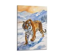 XHHOKA Siberian Tiger Wilderness Poster Watercolor Winter Forest Snow Landscape Wildlife Artwork Decorative Canvas Wall & Art Poster Painting 20x30inch(50x75cm)