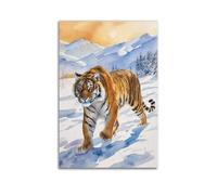 XHHOKA Siberian Tiger Wilderness Poster Watercolor Winter Forest Snow Landscape Wildlife Artwork Decorative Canvas Wall & Art Poster Painting 20x30inch(50x75cm)