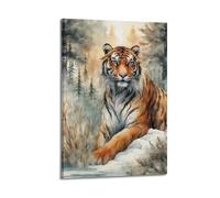 XHHOKA Siberian Tiger Wildlife Winter Forest Watercolor Nature Artwork Poster Decorative Canvas Wall & Art Poster Painting 16x24inch(40x60cm)