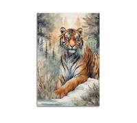 XHHOKA Siberian Tiger Wildlife Winter Forest Watercolor Nature Artwork Poster Decorative Canvas Wall & Art Poster Painting 16x24inch(40x60cm)