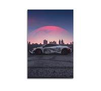 XHHOKA Supercar Poster 720S with Eastern Dragon Design, Sci-Fi Cityscape, Pink Lunar Sky, Cyber Elements Decorative Canvas Wall & Art Poster Painting 20x30inch(50x75cm)