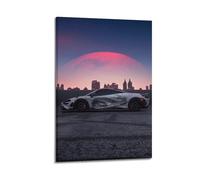 XHHOKA Supercar Poster 720S with Eastern Dragon Design, Sci-Fi Cityscape, Pink Lunar Sky, Cyber Elements Decorative Canvas Wall & Art Poster Painting 24x36inch(60x90cm)