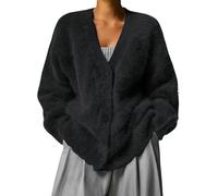 XHHPJ Women's Fuzzy Mohair Sweater Button Down V Neck Long Sleeve Knit Tops Casual Lightweight Cardigan Jackets (2,L)