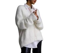 XHHPJ Women's Fuzzy Mohair Sweater Button Down V Neck Long Sleeve Knit Tops Casual Lightweight Cardigan Jackets (4,S)