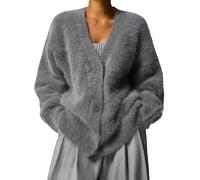 XHHPJ Women's Fuzzy Mohair Sweater Button Down V Neck Long Sleeve Knit Tops Casual Lightweight Cardigan Jackets (3,S)