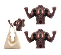 XHIPY 2 PCS Muscular Man Heavy Duty Wall Hooks, Double Prong Coat Hooks Wall Mounted for Hanging Coats，Towel，Backpack，Hat, Coffee Mug (Red copper)