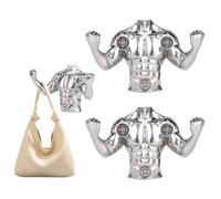 XHIPY 2 PCS Muscular Man Heavy Duty Wall Hooks, Double Prong Coat Hooks Wall Mounted for Hanging Coats，Towel，Backpack，Hat, Coffee Mug (Silvery)