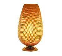 XHJL Bamboo Table Lamp Decorative Vintage Rattan Desk Lamp Small Rustic Wicker Lampshade Table Night Light for Bedroom, Study Room, Cafe, Living Room, Bookcase, E27 Base