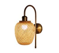 XHJL Industrial Wall Lights Art Bamboo Wall Lamp Handmade Rattan Lampshade Wicker Sconce Lighting for Living Room Bedroom Bar Cafe Dining Room,E27 Base (Style A)