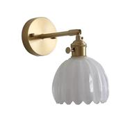 XHJL Vintage Wall Lights Tulip Glass Lampshade Up & Down Adjustable Wall Sconces with Switch Industrial Modern Wall Lamp for Bedroom Loft Living Room Kitchen (White)