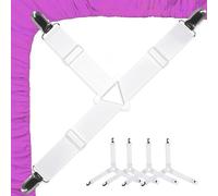 XhjzgcTech 4 Pcs White Heavy Duty Bed Sheet Clips for Bedding, Fitted Sheet Clips, Triangle Bed Sheet Straps, Adjustable Bed Bands for Bedding, Sofa Cushion, Mattress Covers, Bed Sheets