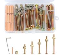 XhjzgcTech M6x40/50/60/70/80mm Crib Screws Assortment 20-Set Wooden Double beds Hardware Replacement Kit,Bolts & Barrel Nuts & Wooden Dowels, Hex Socket Head Cap Screws Nuts for Headboards Furniture