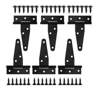 XhjzgcTech T-Strap Gate Hinges, 6 Pcs 3 Inch T Hinges Shed Door Hinges, Heavy Duty Black Outdoor Tee Hinge for Wooden Fences, Gate Door Hinges, Barn Door Gates Hinges for Shed Door Hardware Hinges
