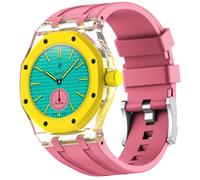 xhKJO Sport Strap for Swatch Royal Pop Wristband,Sport Silicone WatchBand Wrist Strap,Replacement Straps Bracelet Wrist Straps WatchBand for Swatch x AP Royal Pop (rose, crown at 3 o’clock)