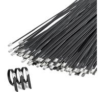 XHMAXE Heavy Duty Stainless Steel Cable Ties, Metal Zip Ties Outdoor & Industrial Use, Black Wire Ties, Secure Bonding for Fence, Pipe, Farm, Electrical, Cables, (100-Pack 4.6X200MM)